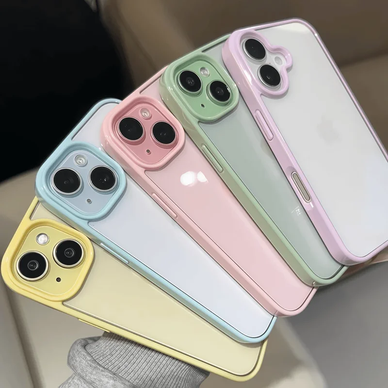 

Luxury Clear Candy Color Phone Case For iPhone 17 16 15 14 13 12 11 Pro Max Plus 16E Shockproof Bumper Protective Cases Cover