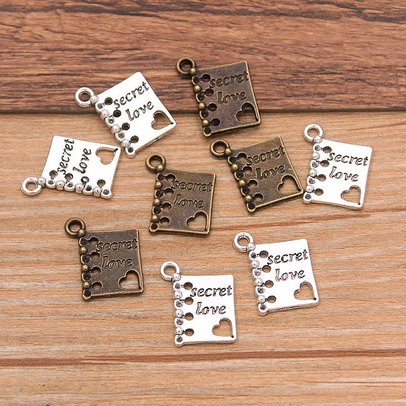 10Pcs/Lot Charms Book Diary Secret Love 19x15mm Antique Silver Color Pendants Making DIY Handmade Tibetan Finding Jewelry