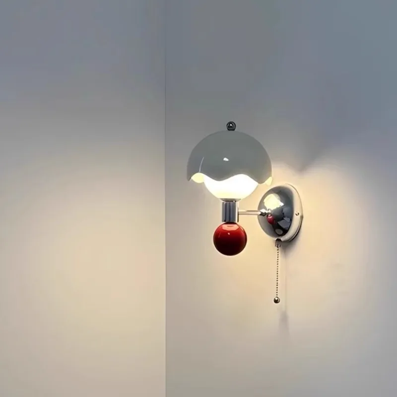 

New French Drawstring Wall Lamp Medieval Cream Wind Mushroom Wrought Iron Lamp Modern Design Hotel Bedroom Living Room Lamp