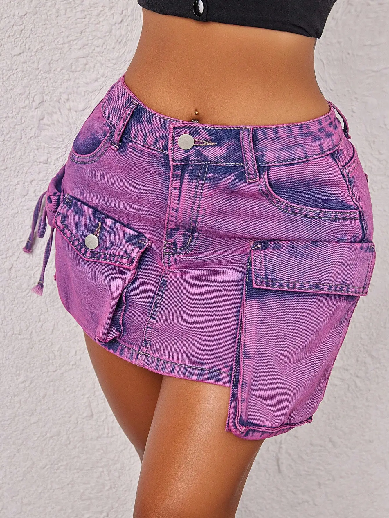 y2k denim shorts women's high-waisted skirt New holiday style high street hot nightclub style multi-pocket denim skirt