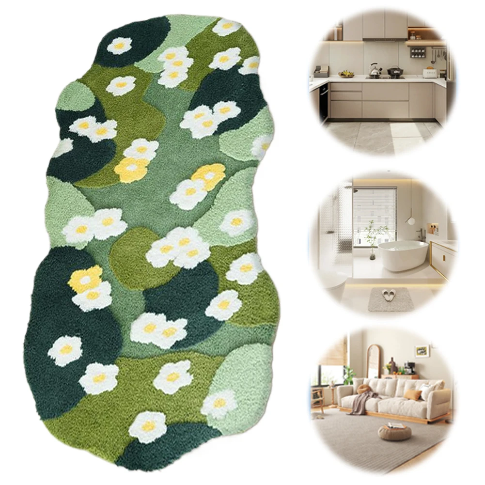 

Plush Bedroom Bedside Area Rug Fluffy Three-Dimensional Carpet Nordic 3D Lawn Moss Rugs Carpet Green Forest Irregular Floor Mat