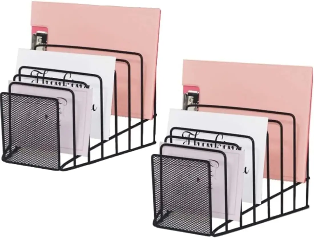 

Набор из 2 металлических сетчатых настольных органайзеров для файлов, 7-секционный черный органайзер для эффективного хранения в офисе