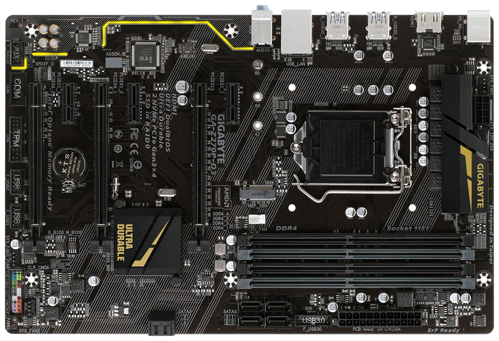 Gigabyte Z270P-d3 motherboard, DDR4 memory, complete interface, with HDMI, M.2 solid state, 4 memory slots