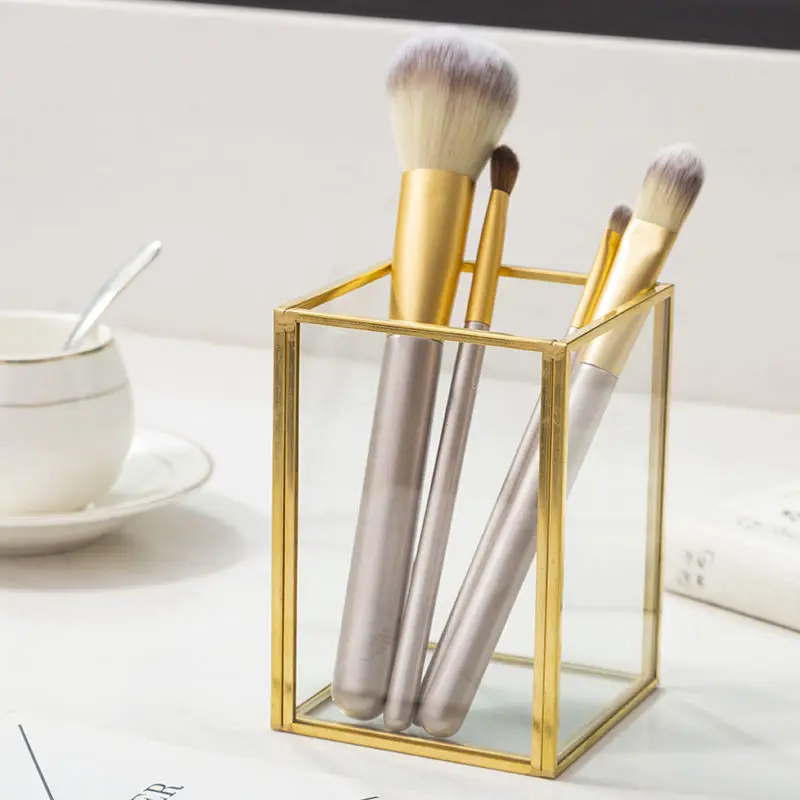 Cosmetic Storage Box Golden Desktop Lipstick Glass Jewelry Classification Storage Finishing Makeup Brush Organizer bathroom