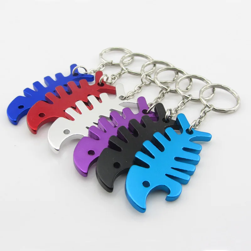 10PCS Fish Shape Beer Bottle Opener Fish Bone Aluminum Alloy Bottle Opener Keychain Ring Kitchen Accessories Gadgets Pendant
