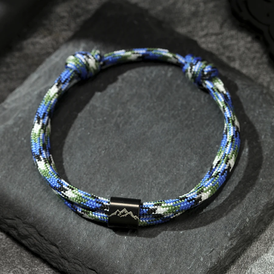 Men Mountain Logo Paracord Bracelet Adjustable Camo Rope Wristband Outdoor Hiking Survival Jewelry Wrist Accessory Versatile