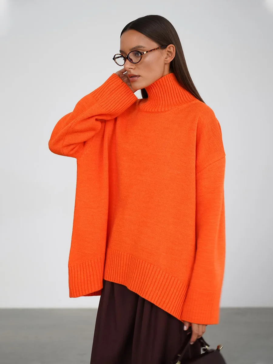 

Turtleneck Sweater Oversized Relaxed Knitwear Pullover Classic Color Everyday Pullover CozySoft Winter Knitted Pullover