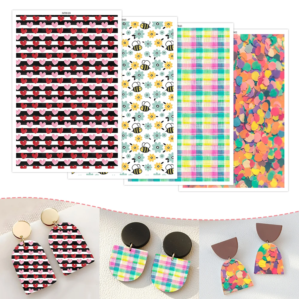 

Valentine's Heart Bee Colorful Grid Soft Ceramic Earrings Water Soluble Disposable Sticker for Diy Jewelry Making Decal