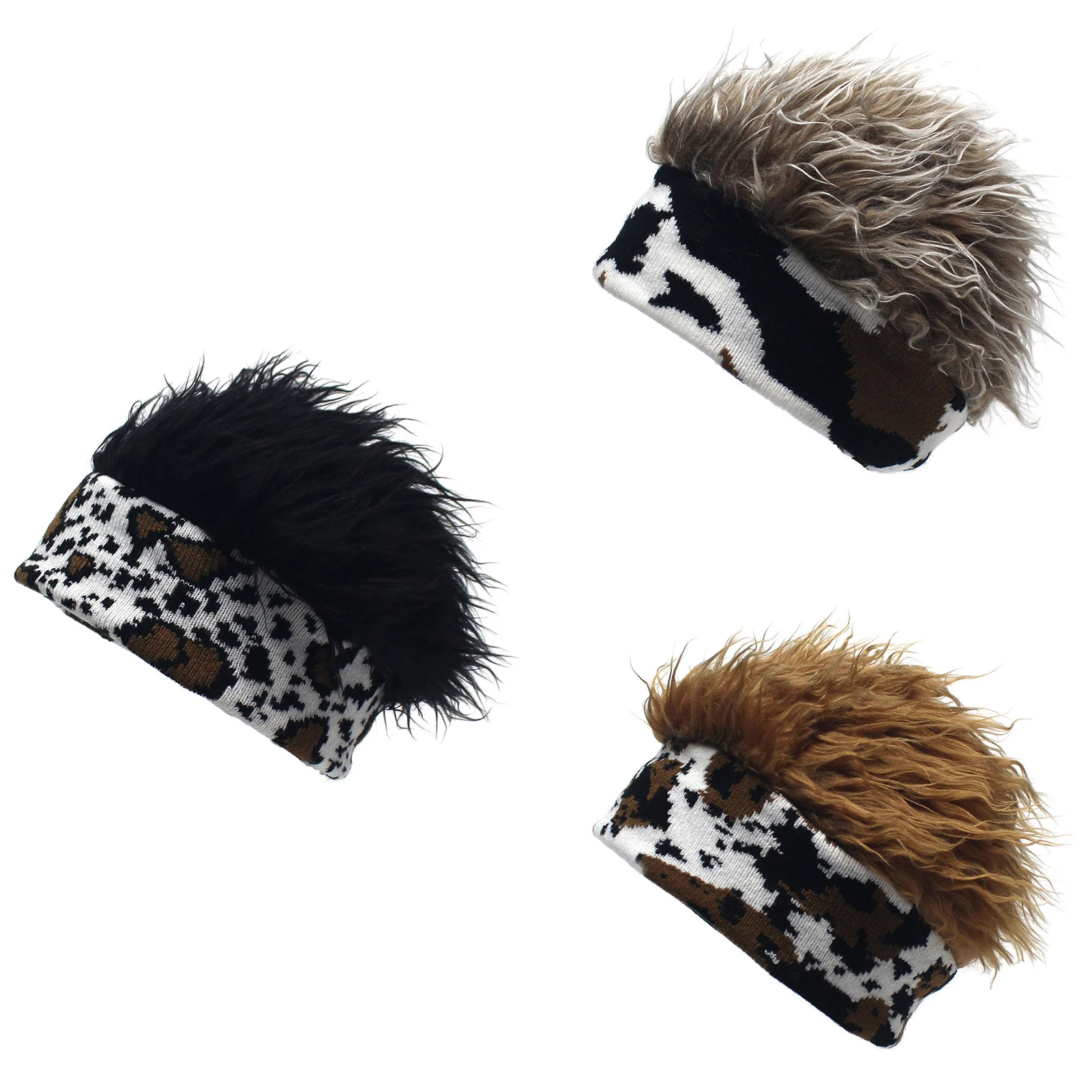 Baggy Skull Cap with Wigs Thick Fur Hair Band All-matching Style for Birthday Christmas Thanksgiving Day Gift PR Sale