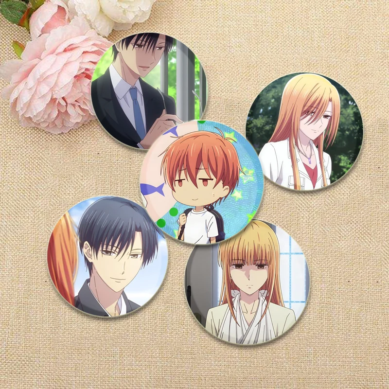 Fruits Basket Round Pins Cute Anime Figure Brooches Souma Kyo Honda Tohru Badge Backpack Shoes Jewelry Accessories Gifts