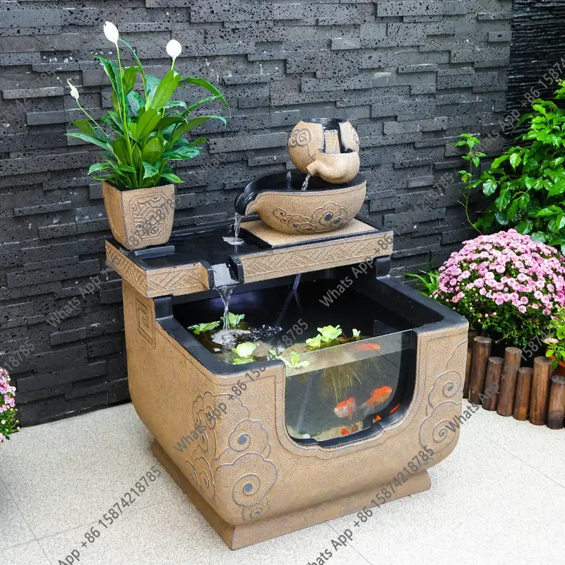 N65 Chinese balcony landscaping fish pond outdoor landscape flowing water ornament circulating water courtyard fish tank ornamen