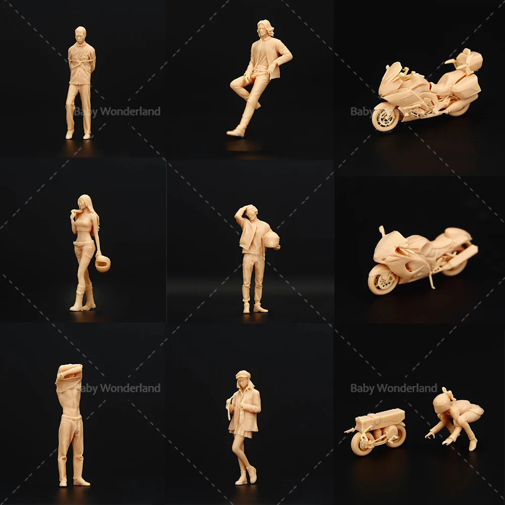 

Unpainted Miniatures 1/64 1/43 Couple Motorcycle Stripping Man Dolls Figure Model Creative Photography Scene Prop Car Toys