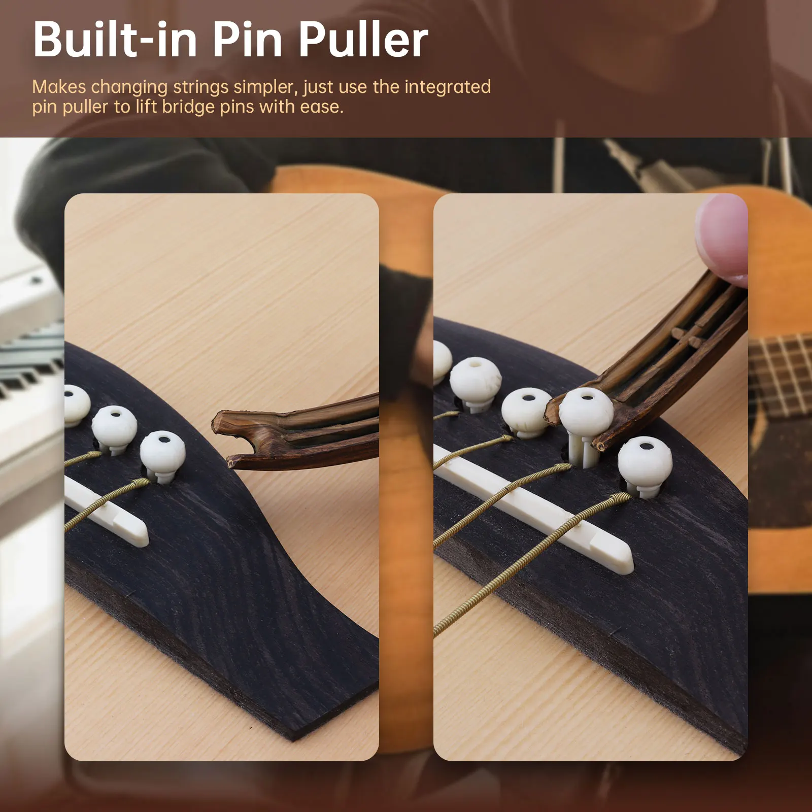 2개입 모조 나무결 기타 카포 어쿠스틱 일렉트릭 기타 밴조 만돌린 우쿨렐레 카포 피크 홀더 핀 풀러