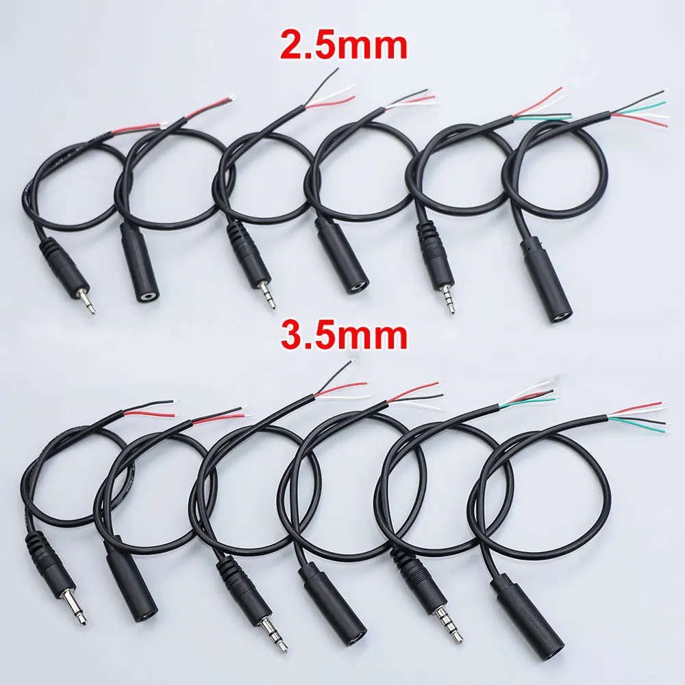 1/3/5Pcs 2.5 3.5mm Mono Stereo Audio Cable Male Female Plug Jack Connector 2/3/4Pin Extension Wire DIY Earphone Mic Repair Cable