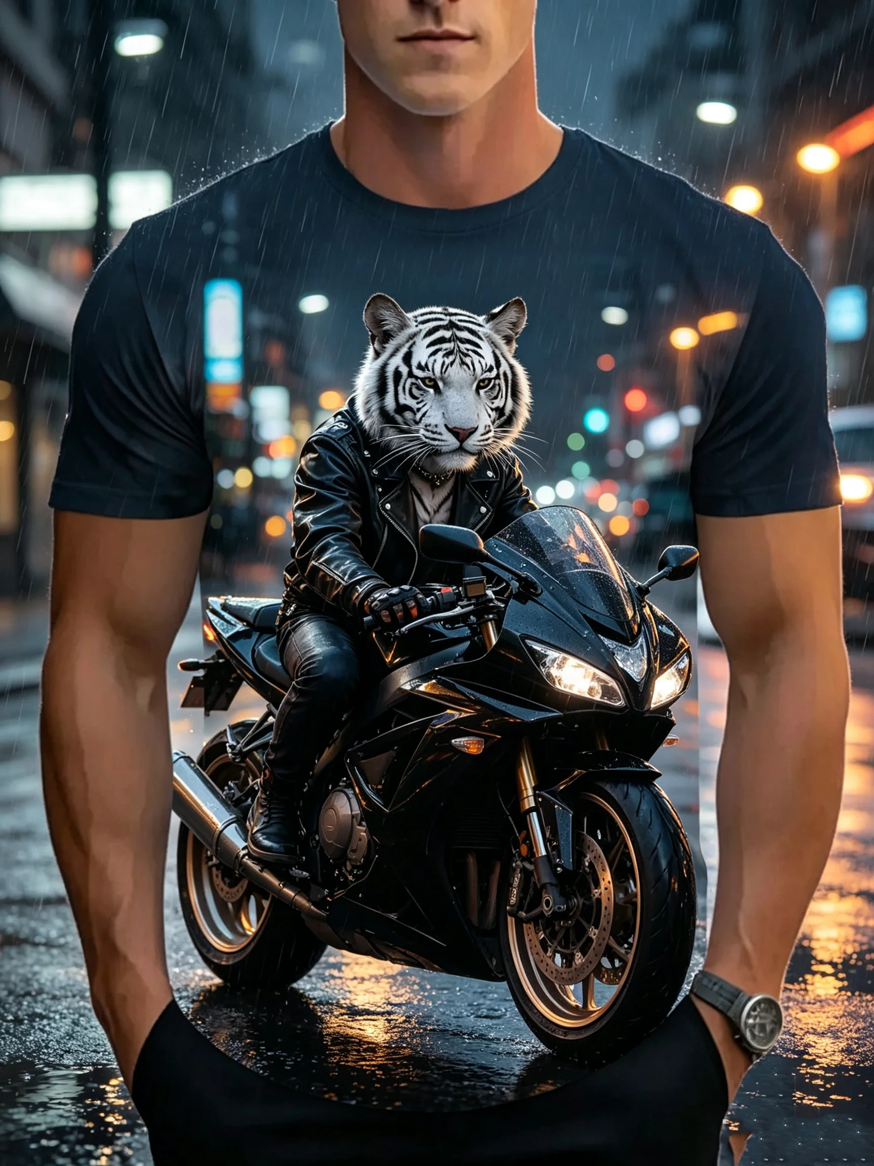 3D Animal Lion Riding Motorcycle Print Men's T-shirt Fashion Casual Short Sleeve T shirt Outdoor Personality Top Summer Clothing