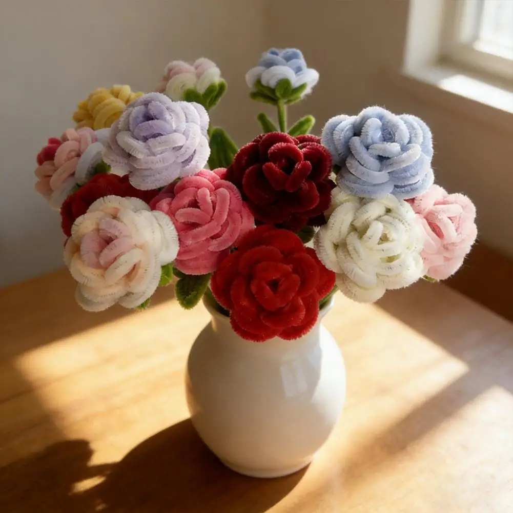 30cm Pipe Cleaner Rose Flower Handmade Decorative Plush Twist Stick Never Wither Simulated Flowers Home Room Decor Holiday Gift view 4