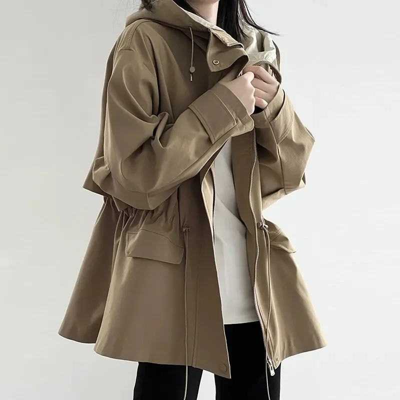 Hooded Trench Coat for Women 2024 Spring and Autumn New Item Small and Short Coat Retro Casual Loose top Small Fragrance Style