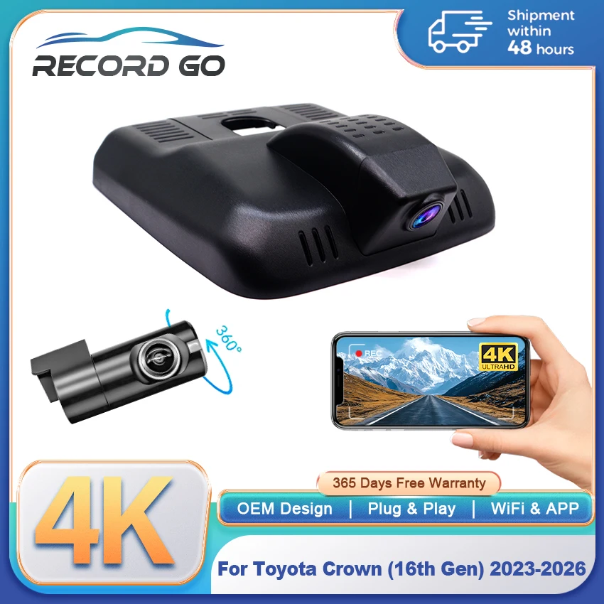 New! Easy to install Car DVR wifi Video Recorder 4K Dash Cam Camera For Toyota Crown (16th Gen) 2023 2024 2025 2026 Dashcam