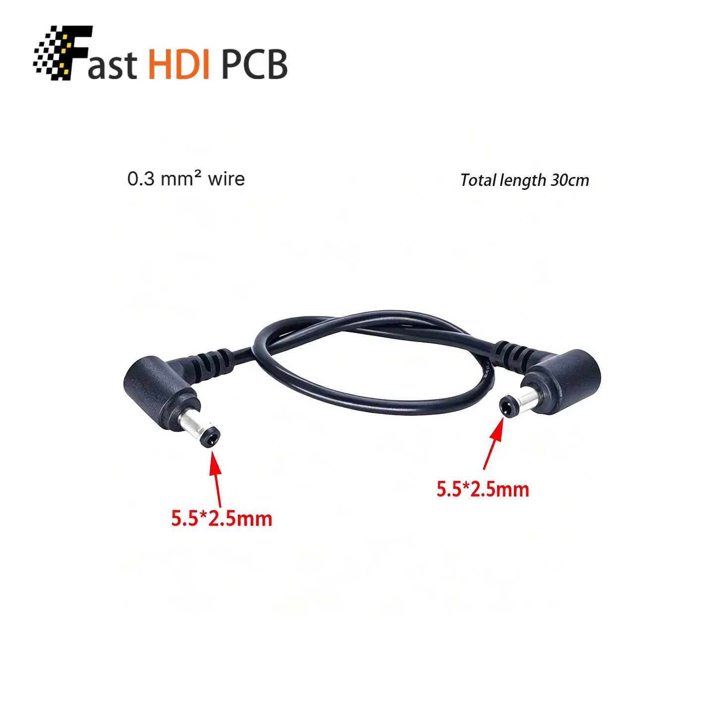 DC 5.5x2.5mm Male to Male Power Cable 90 Degree Right Angle Both Ends L-Shaped 30cm Copper Wire for CCTV Camera Router