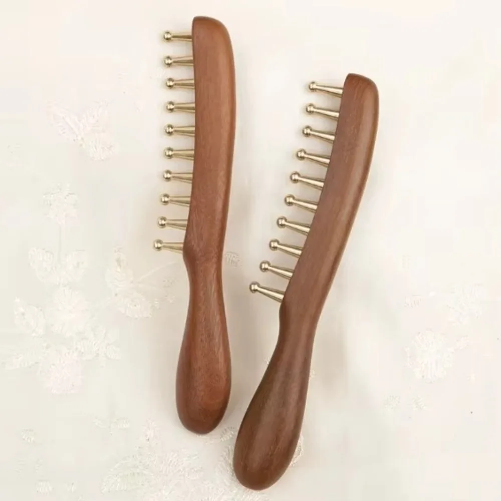 

Scalp Relax Tools Head Meridians Massage Comb Wooden Needling Guasha Meridians Comb Long Hair Copper Head Therapy Meridian Comb