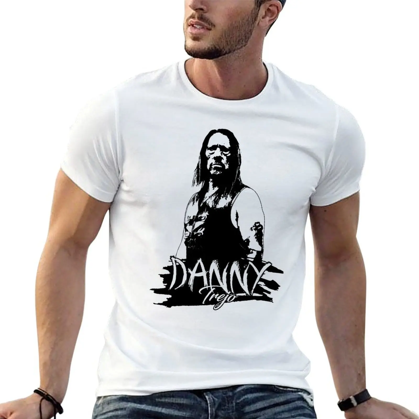 Camiseta con diseño de ilustración digital de Danny Trejo, camiseta de algodón para hombre, camiseta gráfica de diseñador para hombre