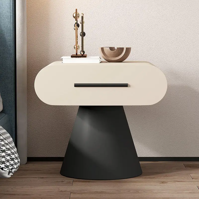 *Quiet styled wooden bedside table presents simple modern Italian light luxury vibe, compact size with practical storage space