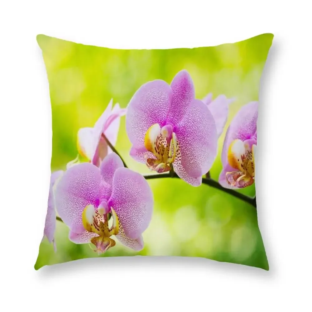 Colorful Orchid Printed Polyester Cushion Cover for Home Living Room Sofa Decoration Square Throw Pillow Pillowcase