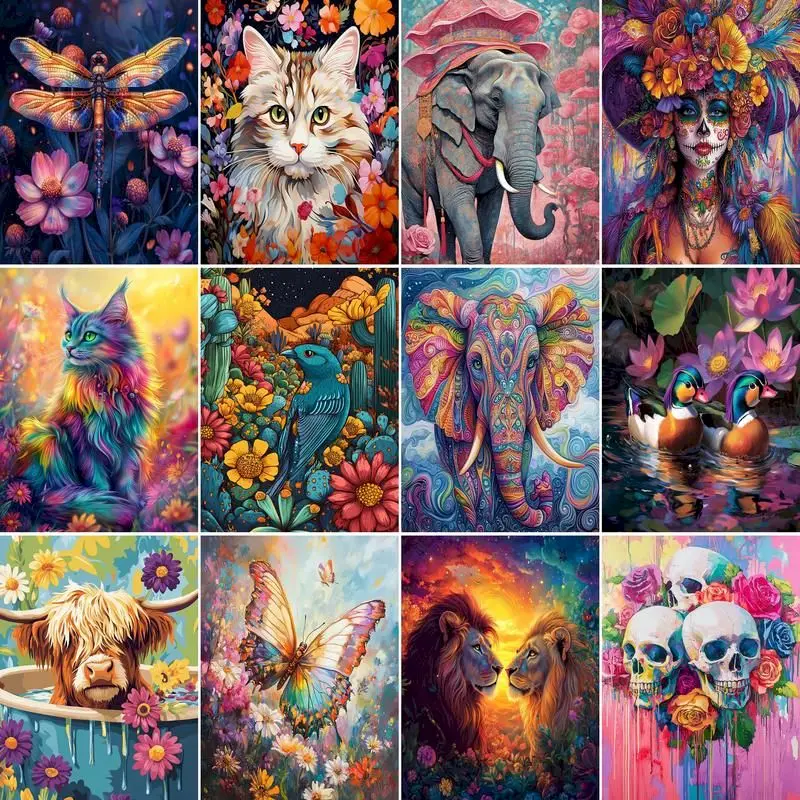 GATYZTORY DIY Painting By Number Kits Abstract Coloring By Numbers Colorful Animal Handpainted Art Home Decor Gift