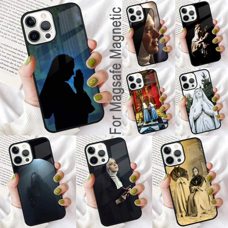 Jesus Nun Sister Magnetic Soft Phone Case for iPhone 16 Promax 15 Pro 13 14 Plus 11 12 Mini MagSafe Coque