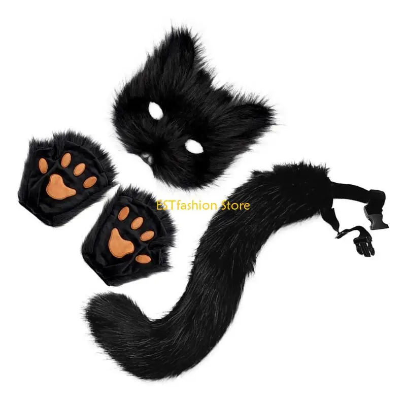 Y5GC 3Pcs Halloween Foxes Dress up Cosplay Costume Set Child Animal Dress up Kits for Birthday Party Halloween
