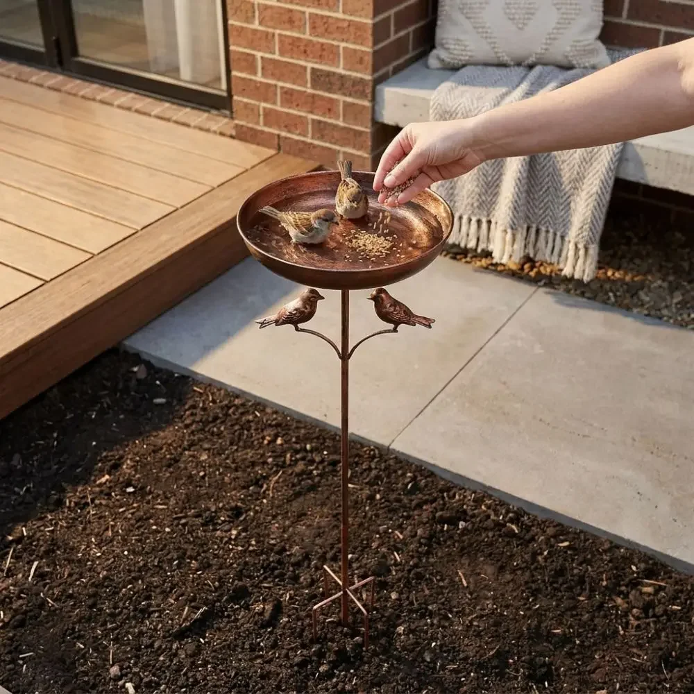 Rustproof Metal Iron Bird Bath Feeder 5 Claw Ground Plug Vintage Freestanding Birdbath Hummingbird Feeder Heavy Duty