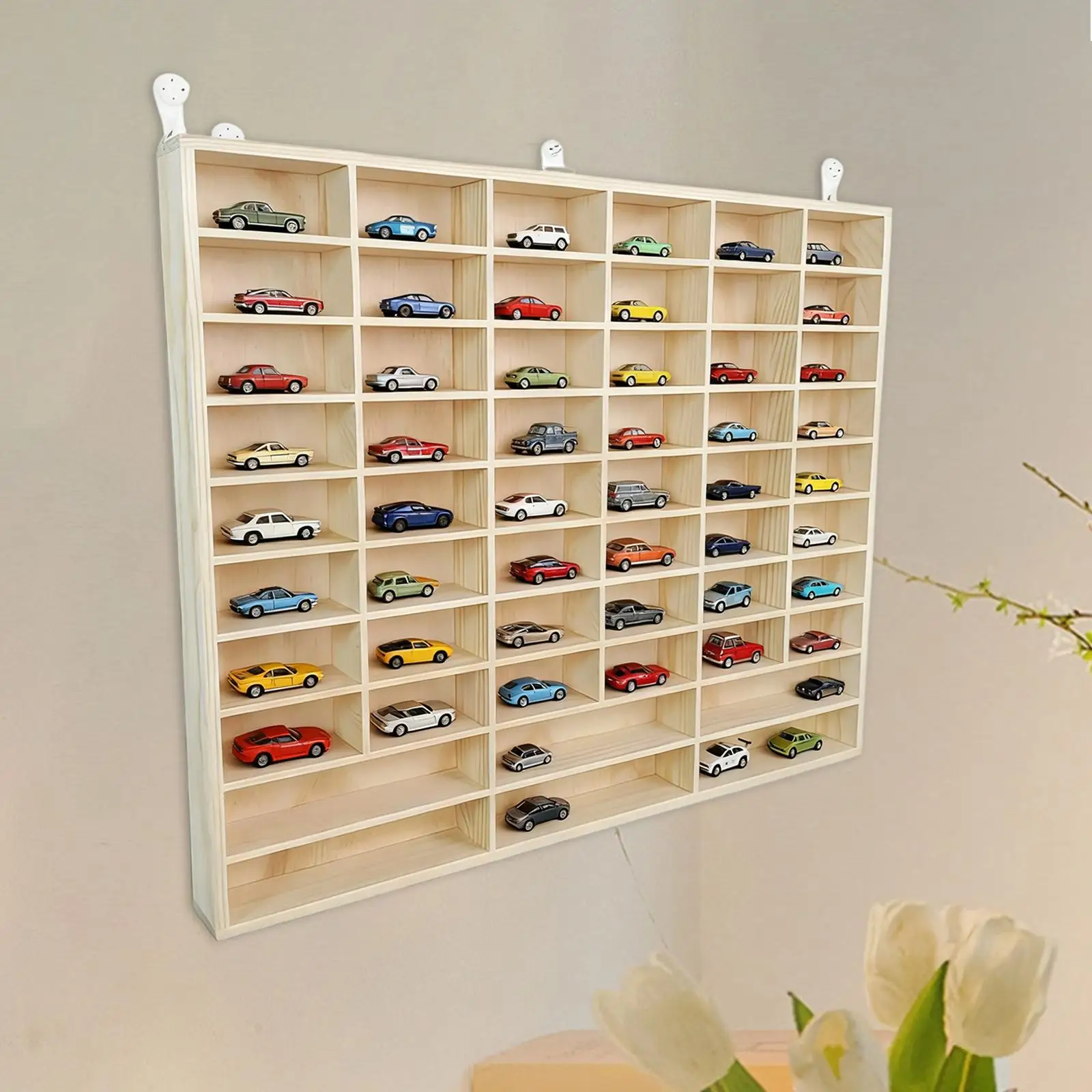 Wooden Toy Car Display Case Showcase Collector Organizer for Miniature Cars and Kids Room Decor