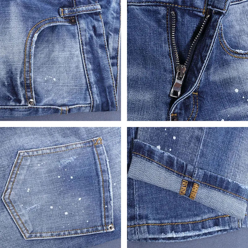 

Fashion Men's Jeans Retro BlueY2K Stretch Slim Fit Painted Ripple Jeans Men's Splicing Designer Hip Hop Brand High Quality Pant