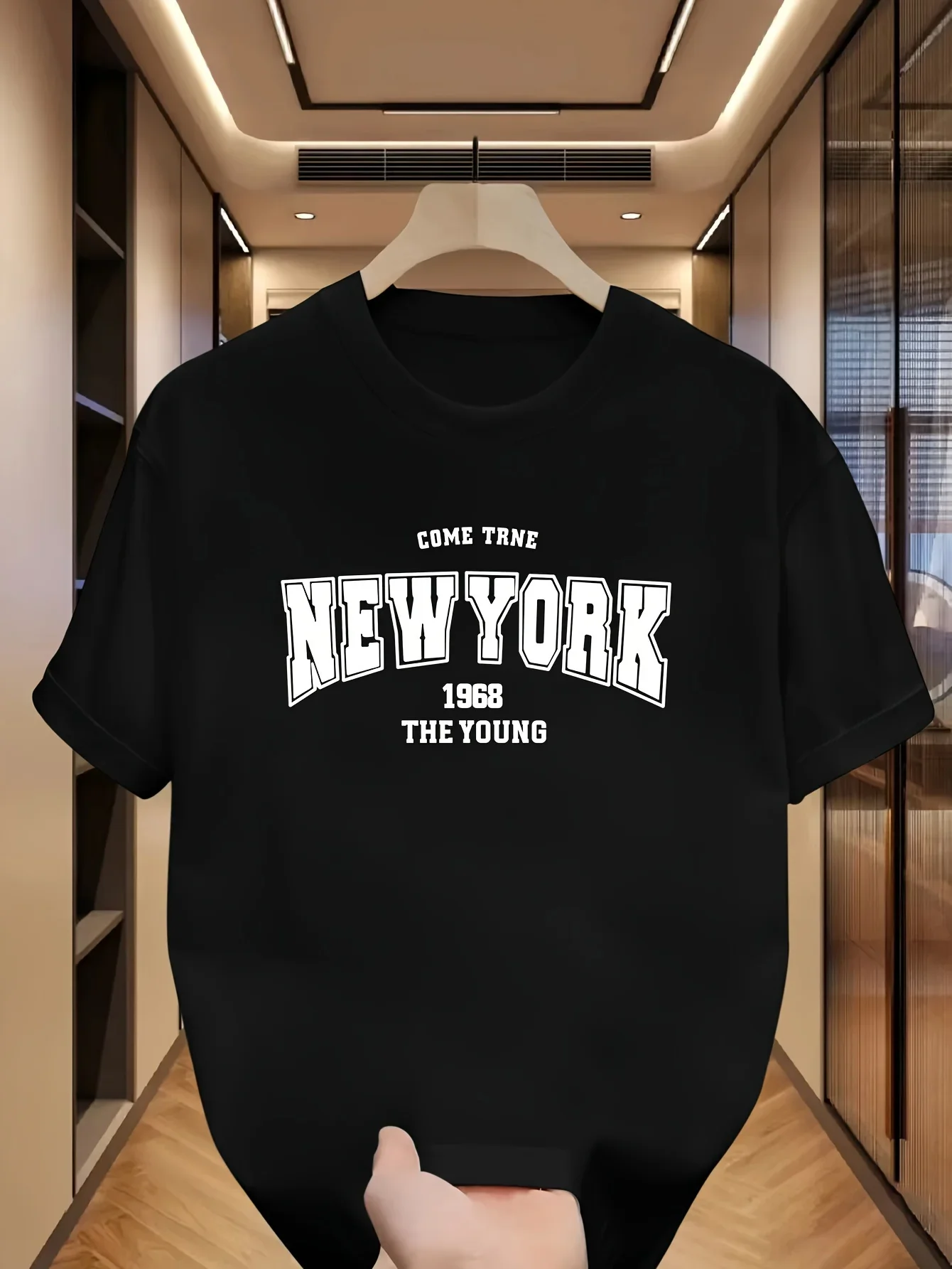

2025 new model Men's summer 100 cotton fashionable casual sports loose plus size New York 1968 printed round neck short sleeved