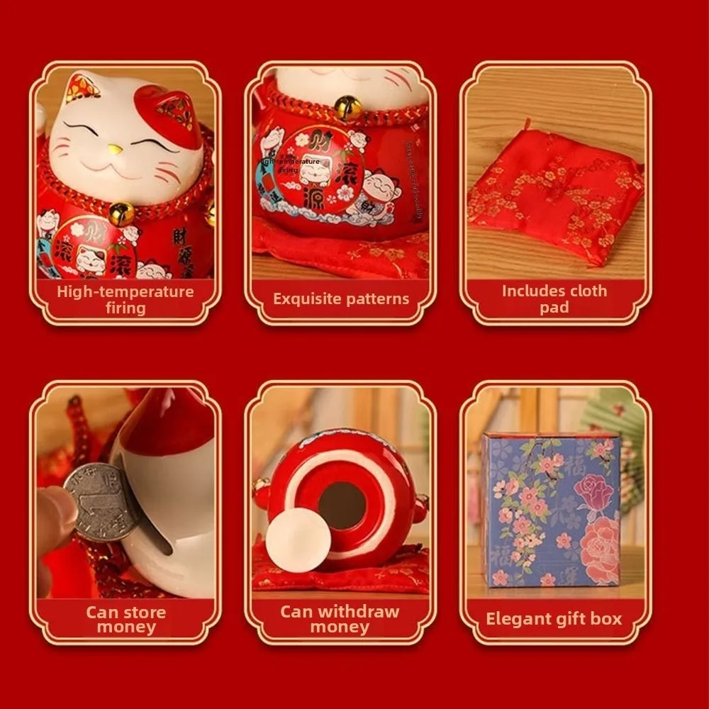 Cute 4.5 inch Lucky Cat Home Decorations Handmade Ceramic Fortune Cat Statue Portable Car Decorations Home Store