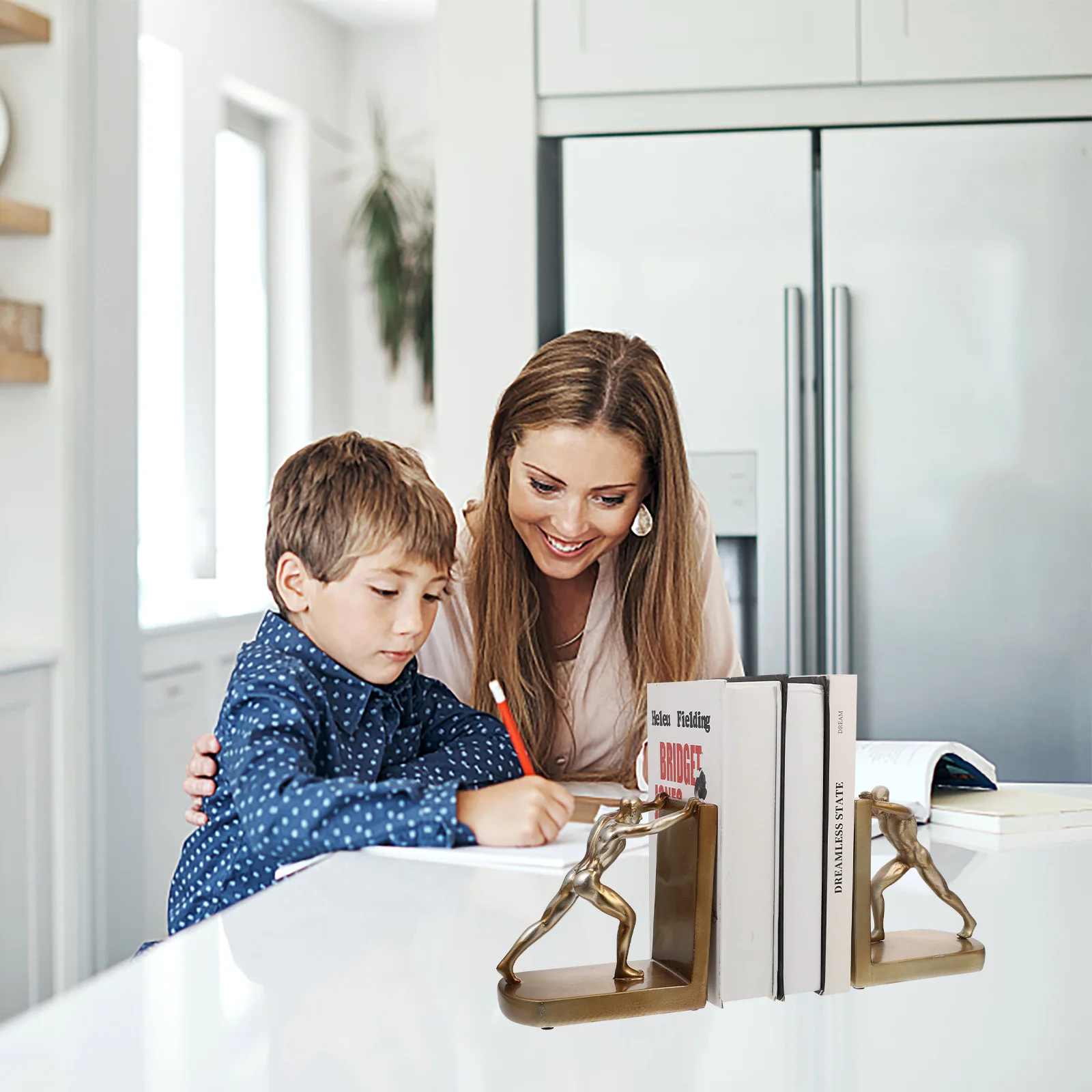 

2pcs Resin Bookends Heavy Duty Large Capacity Creative Design Modern Decorative Bookend For Home Office Study Room Desktop