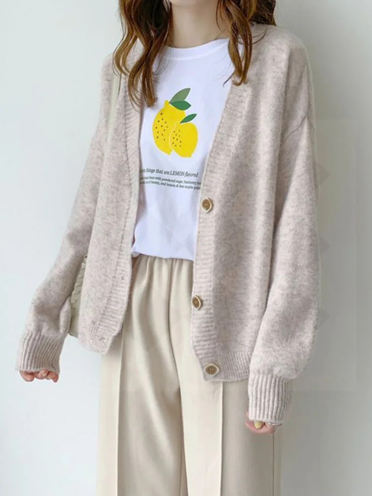 المرأة كبيرة الحجم الخامس الرقبة سترة متماسكة سترة 2025 الخريف الشتاء الكورية شيك بلوزة الفتيات أبلى Suete Mujer المعطف