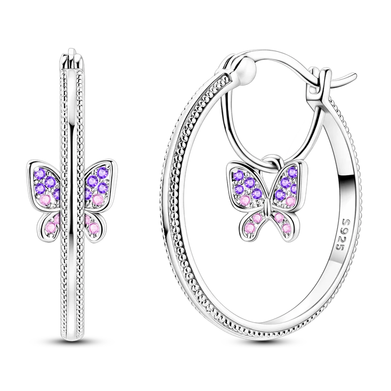 

New in 925 Sterling Silver Butterfly Circle Stud Earrings for Women Girl Ear Studs Fine Jewelry Fashion Luxury Anniversary