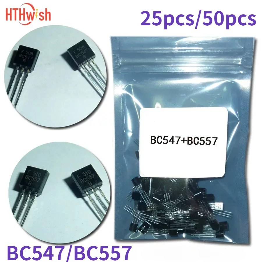 50PCS Transistors BC547 BC557 each 25pcs Transistor Kit bc557 bc547 Transistor NPN PNP DIY Electronic Kit