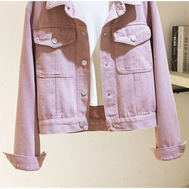 Krótki płaszcz dżinsowy Kobiety Wiosna Jesień 2025 Nowa moda Długie rękawy Kowbojskie ubrania Luźne dżinsy Kurtka damska Topy T1227