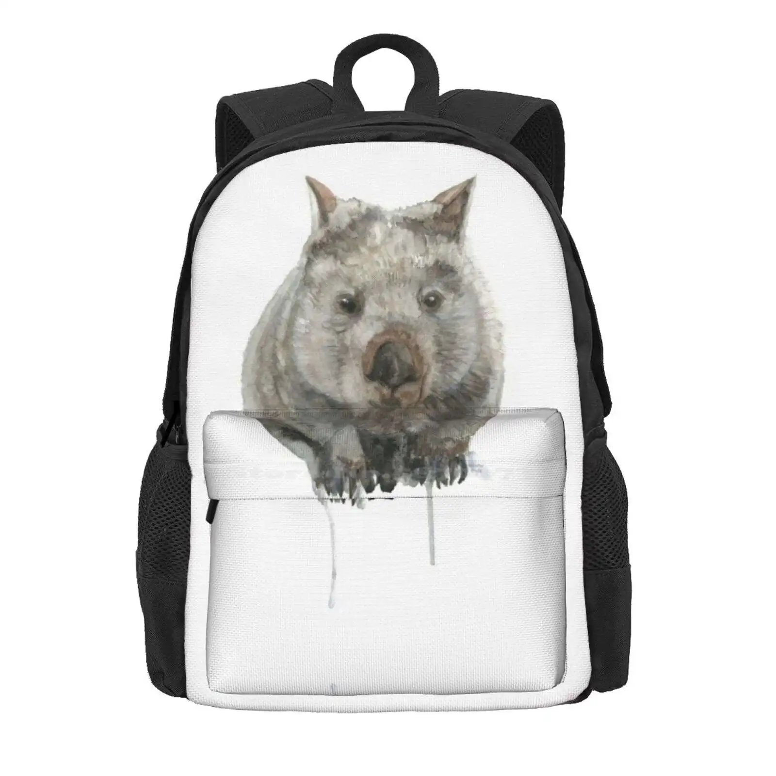 Common Wombat Hot Sale Schoolbag Backpack Fashion Bags Common Wombat Watercolor Wildlife Australian Wildlife Australian Nature