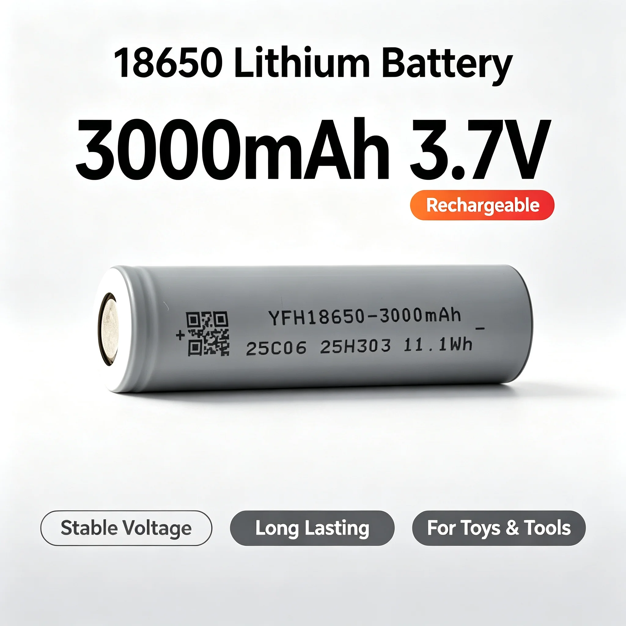 3000mAh 18650 3.7V Li‑ion Rechargeable Battery, Optional Welding Terminal Lead Wire for Flashlight Toy DIY Battery Pack