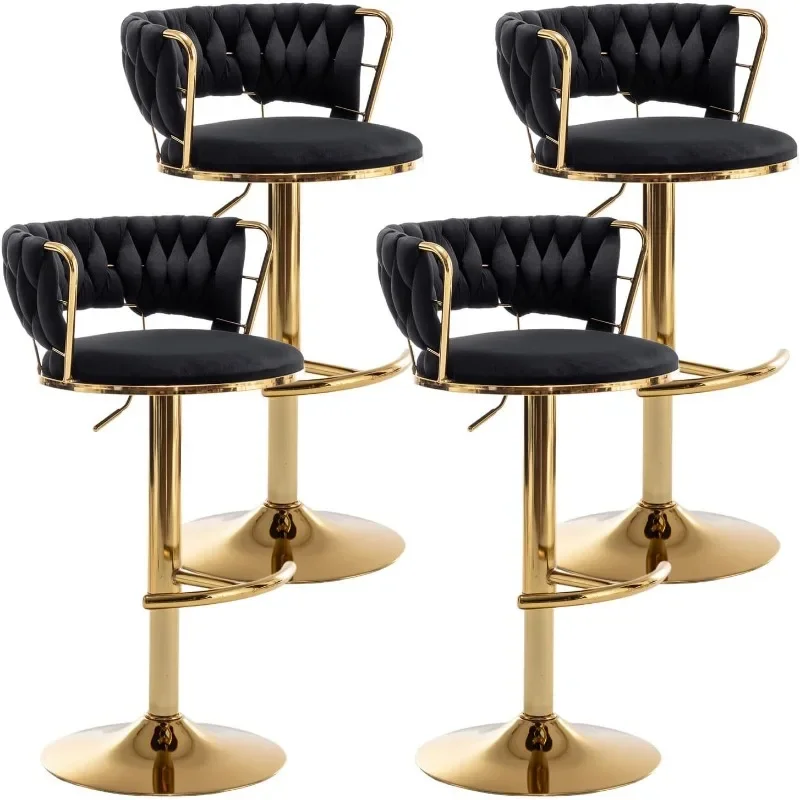 

Gold Velvet Bar Stools Set of 4, Counter Height Barstools with Low Back, Swivel Bar Stool for Kitchen Island