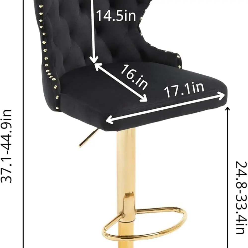 Пара вращающихся барных стульев с бархатным покрытием, золотыми ножками, отделкой в виде гвоздя и подставкой для ног для кухонного острова, домашнего бара, столовой,