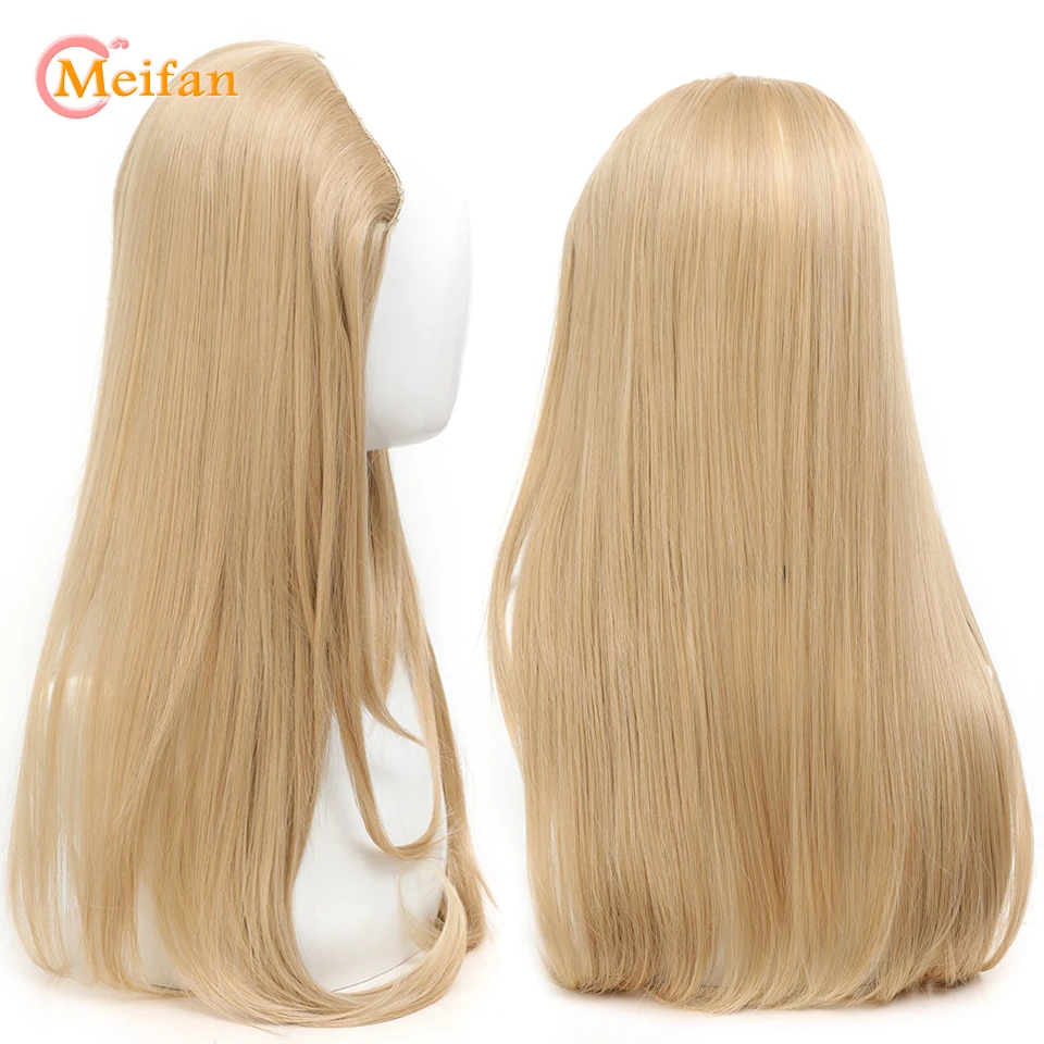 MEIFAN-peluca sintética de media cabeza en forma de U para mujer, postizo falso de capas largas, negros y marrones Clips, extensión de cabello