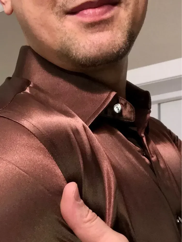 

Green Silk Satin Dress Shirt Men 2023 Luxury Brand New Casual Dance Party Long Sleeve Chemise Smooth Wrinkle Free Tuxedo Shirts