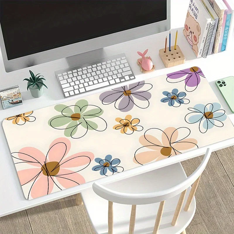 Hot Sell 1pc Large Gaming Mouse Pad - Beautiful Flowers Pattern Non-Slip Rubber Base35.4x15.7inch  Perfect for Home, Office