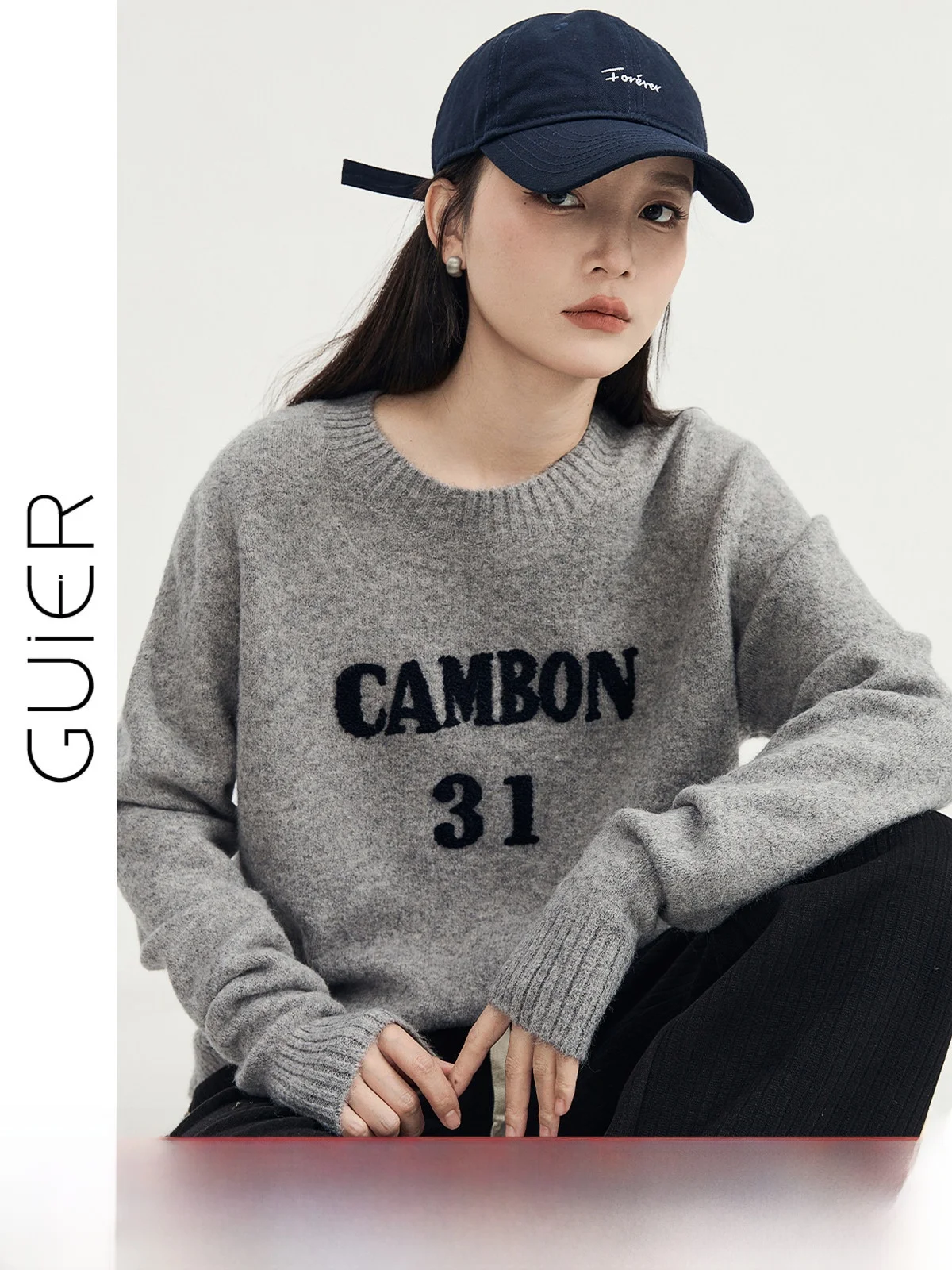 

Вязаный свитер Guier с вышивкой, женский, весна 2025, новинка, свободный крой, круглый вырез, премиум-класс, для невысоких, модный