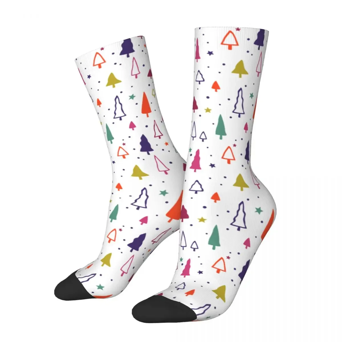 Winter Warm Retro Women Men Christmas Colorful Pine Trees Socks Breathable Middle Tube Socks