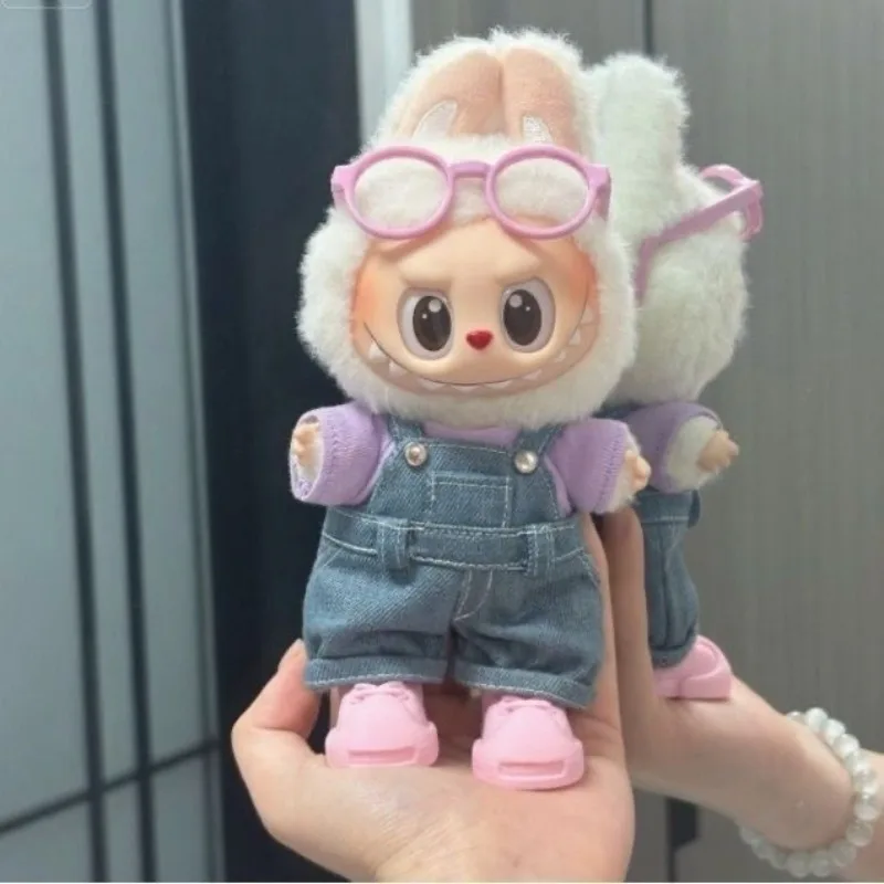 

The Fashionable Wear of Cute Plush Dolls Light Purple with Classic Denim Overalls Clothing Decoration Suitable for Labubu